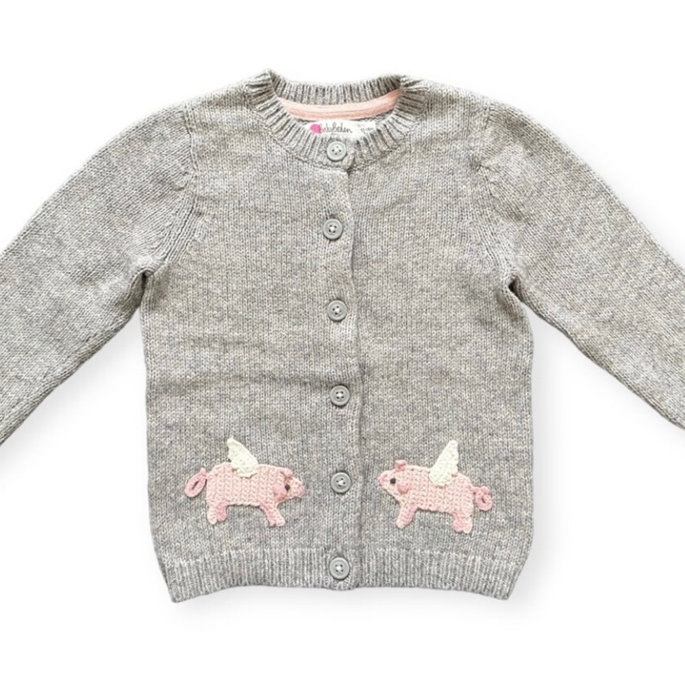 Baby Boden Gray Sweater with Pink Pigs